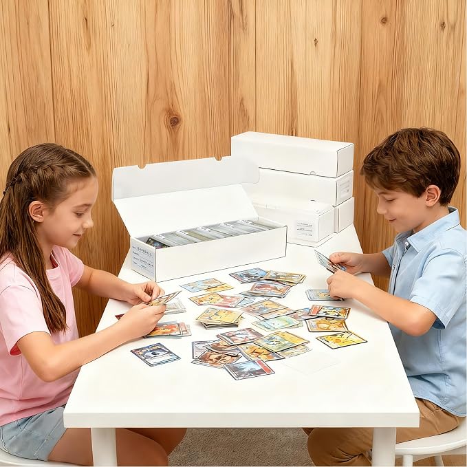 QINGUANG Trading Card Storage Box | 6 Pack • 1100 Count Bulk Card Storage Box | with Dividers | White Corrugated Cardboard Sport Card Organizer for Basketball Card/MTG/TCG/Magic Collection