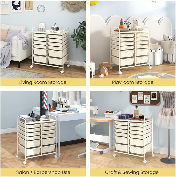 BECOMFORT 12-Drawer Rolling Cart with Drawers, Storage Cart on Wheels, Teacher Classroom Organizers with Metal Frame, Mobile Craft Cart, Trolley Utility Cart for School Office Play Room