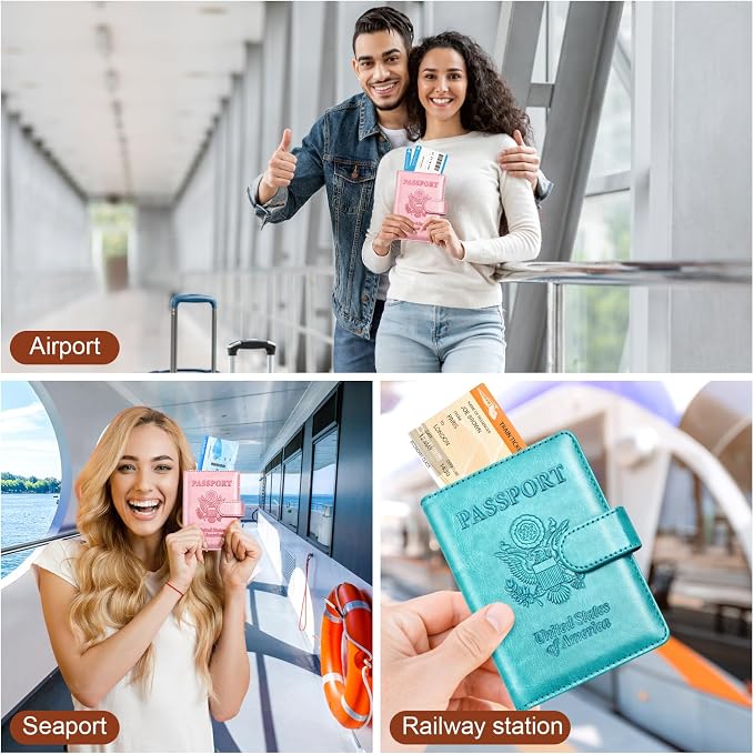 Herain Passport Holder for Travel Essentials, 2 Pcs Passport Cover Wallet Case Travel Gifts Women Men Family, RFID Passports Book Card Holders Travels Cruise Accessories Must Haves