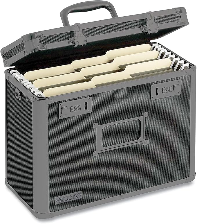Vaultz File Organizer Storage Box - 14 x 7 x 12.19 Inch Letter Size, Portable Locking Storage Totes with Dual Combination Locks for Filing Office Documents - Super Tactical | Dual combination locks for security, portable design for filing office docume...