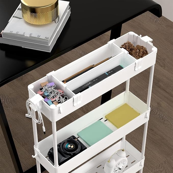 2-piece Set Slim Storage Cart 3 Tier,Bathroom Organizer Rolling Utility,Mobile Shelving Unit Slide Out for Office, Kitchen, Laundry Room & Narrow Places