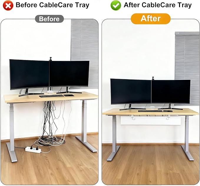 Oxford Cloth Under Desk Cable Management Tray,No-Drill 36" Desk Cable Management Organizer with Clip/Screw Installation,Fabric Cable Management for Home,Office & Gaming Computer(White)