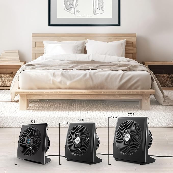 Vornado 673T Whole Room Air Circulator Fan, 3 Speed Settings, 90 Degree Pivoting Head, Deep Pitched Blades, Vortex Action Technology, Black Electric Fan for Bedroom, Office, Home
