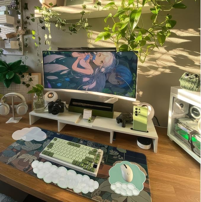 Gel Cloud Wrist Rest Keyboard Clear Green Mouse Pad with Wrist Rest Set 3PCS Ergonomic Cool Keyboard Wrist Pad Cute Acrylic Coaster Non-Slip Base Cute Transparent Mouse Wrist Pad Support for Computer