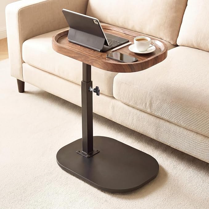 Adjustable Height TV Dinner Tray Table for Eating, 360°Swivel Small C Shaped End Side Table for Living Room, Bedroom,Hospital, Couch Armrest Table that Slide Under Sofa, Bed, Desk