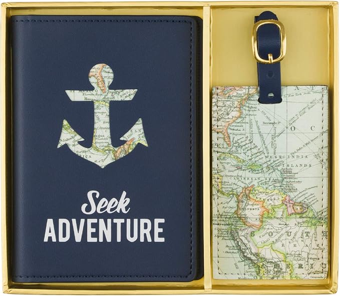 Eccolo Passport Cover Holder And Luggage Tag Set In Gift Box, “Seek Adventure”