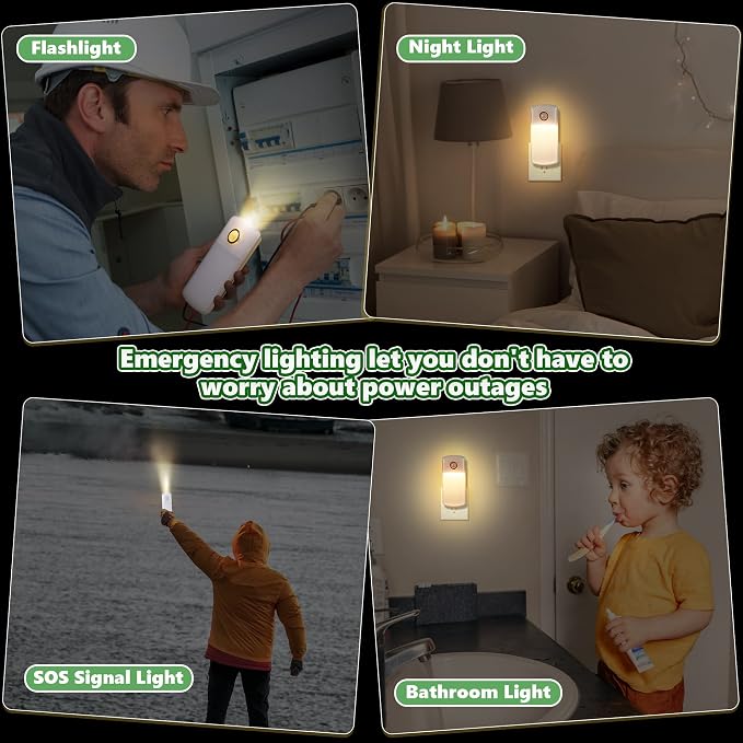 Enhon 6 Pack Emergency Power Failure Night Lights, Motion Sensor Night Light, Automatic Dusk to Dawn, Emergency Lights for Home, Bedrooms, Hallways, Black Outs, Rechargeable