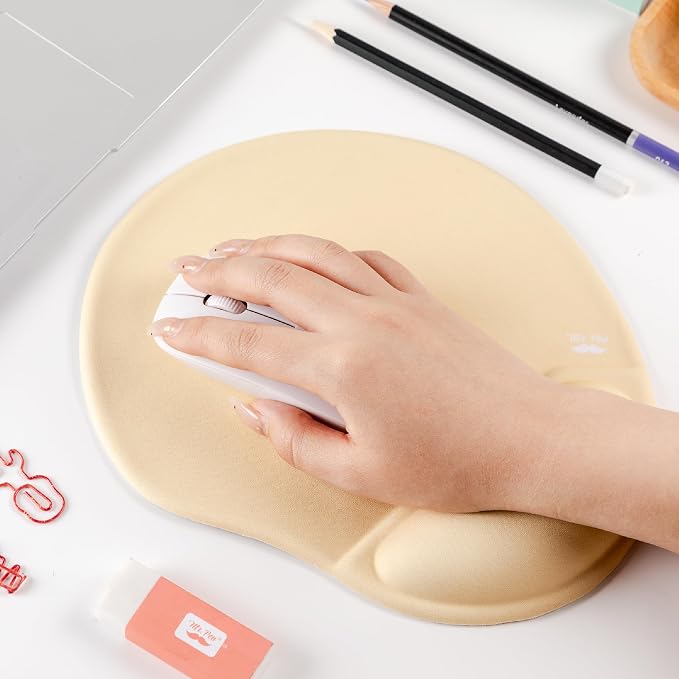 Mr. Pen- Ergonomic Mouse Pad with Wrist Rest | Yellow Breathable Fabric with Memory Foam Cushion, Non-Slip Rubber Base, Gel Mouse Pad with Wrist Support