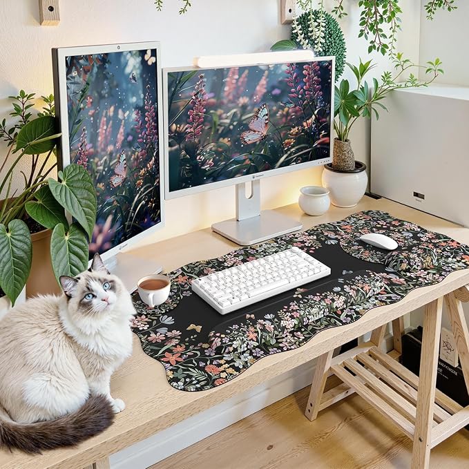 iCasso Black 4in1 Mousepad, 35.4"x15.7" Desk Blotter for Classroom | Workspace Ergonomic Desk Pad Featuring Keyboard Wrist Rest, Girly Mousepad Set for Students Travel Home Office
