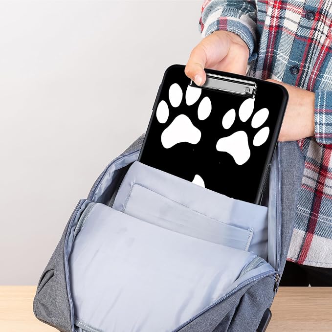 Clipboard with Storage,Storage Clipboard with Pen Holder,Heavy Duty Plastic Storage Clipboard with Low Profile Clip,Teacher Must Haves,Clipboard Folder,Office Supplies,Black White Dog Paw -1351