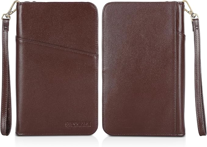 Polare Napa Leather Passport Holder Cover Case for Men and Women RFID Blocking Family Travel Wallet Holds 6 Passports (Coffee with AirTag Slot)