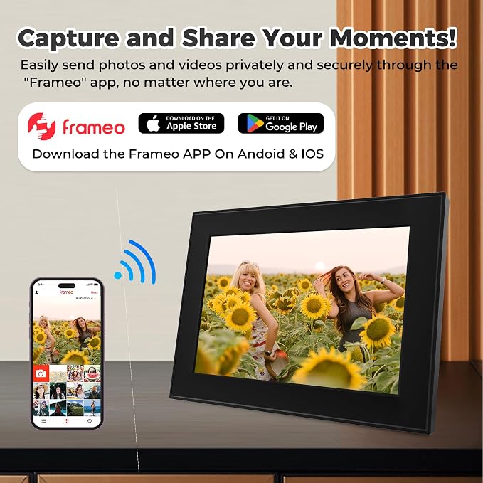 Frameo 11 Inch WiFi Digital Picture Frame with 64GB Memory, Touch Screen & Auto Rotate | Instant Photo/Video Sharing via App, 1920x1280 HD Display, SD Card/USB/WiFi 6 Upload, Gi-ft for Family