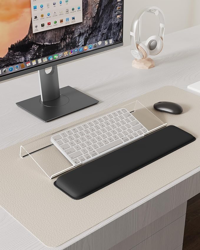 Laborio Computer Keyboard Wrist Rest, Keyboard Riser Stand for Desktop | Clear, Ergonomic Acrylic Keyboard Holder, Non-slip Wrist Pad, Pain Relief for Typing, Multiple Colors