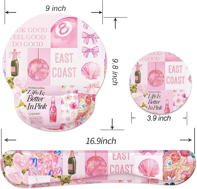 Ergonomic Mouse Pad with Wrist Rest and Keyboard Wrist Rest, Mousepad | Memory Foam Wrist Rest for Computer Keyboard, Pain Relief, Non-Slip Base, Mouse Pad Wrist Support for Gaming, Pink Collage