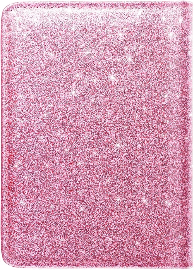 Coco Rossi Passport Holder for Travel Women Slim RFID Passport Cover Wallet | Travel Essentials, Passport Book Holders, Passport Cover Case, PU Leather, Cute, Thin, Spliced Design, Glitter Dark Pink