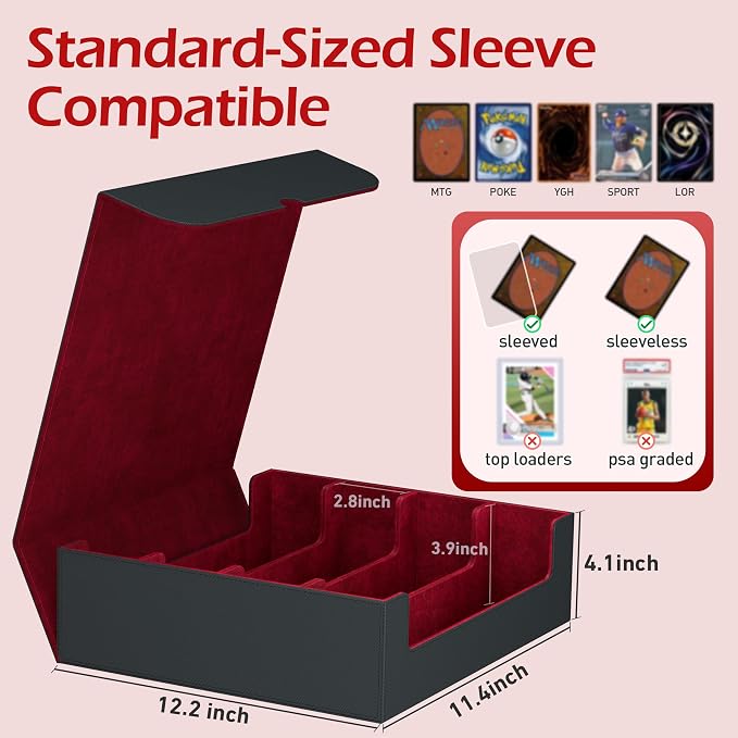 4-Row【3200+】 Trading Card Storage Box, Card Organizer Holder with 24 Dividers, Case Fit for MTG TCG Magic Commander Deck Playing Cards, Deck Box for Sport Card