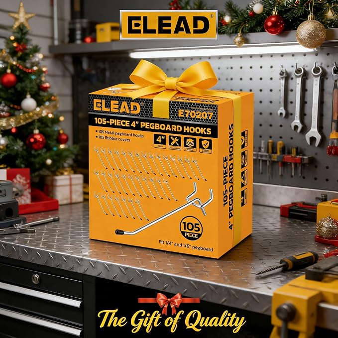 ELEAD 105-Piece 4 Inch Pegboard Hooks, Heavy Duty Peg Board Organizer Accessories, Peg Board Tool Hangers Fit for 1/4" and 1/8" Pegboard Hanging Tools Garage, Workshop, and Craft Storage