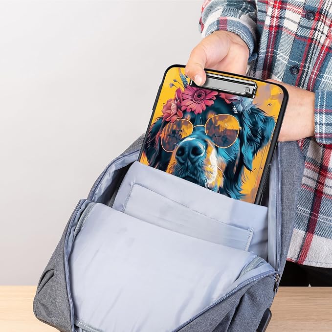 Clipboard with Storage,Storage Clipboard with Pen Holder,Heavy Duty Plastic Storage Clipboard with Low Profile Clip,Teacher Must Haves,Clipboard Folder,Office Supplies,Dog and Floral -1330