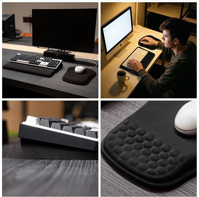 Keyboard Wrist Rest -Ergonomic Keyboard Stand with Wrist Rest- with Carpal Tunnel Pain Relief Massage Bumps and Full Memory Gel Design - Ideal Frequent Computer (Black)