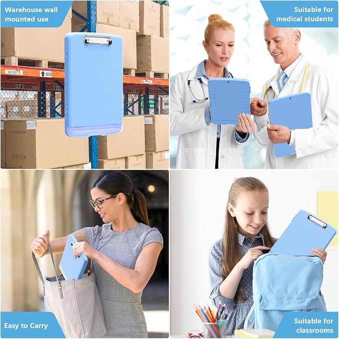 Hongri Clipboard with Storage with Pencil Case, 8.5 x 11 Storage Clip Board | High Capacity Organization Box for A4 Letter Legal Paper, Heavy Duty Folio & Side-Opening for Nurses, Teachers, Blue