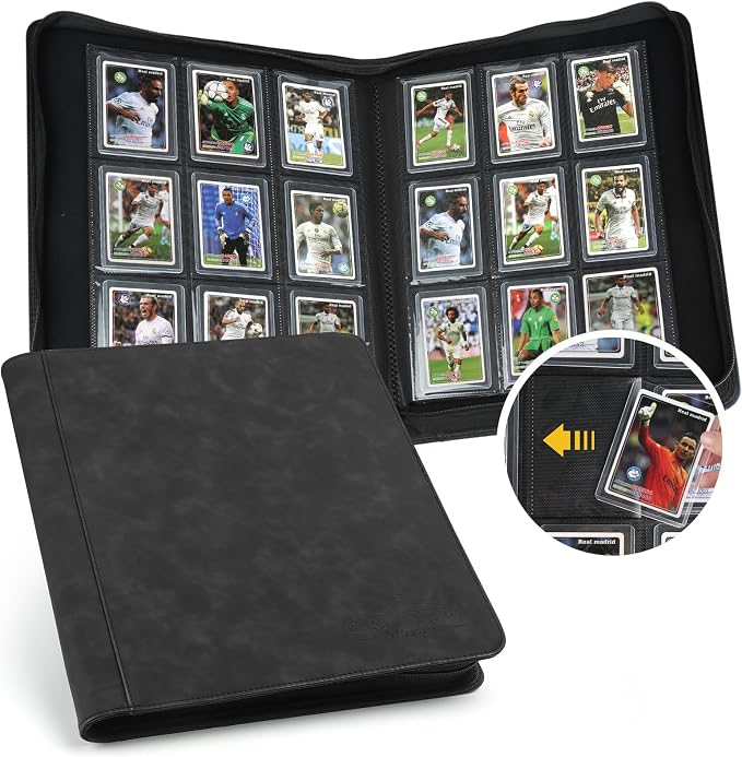 Toploader Binder,Toploader Hard Cases, 9-Pocket Pages Sleeves Hold up 288 Cards.Toploader Card Binder with Sleeves for “3×4” rigid,Card Holder(black)