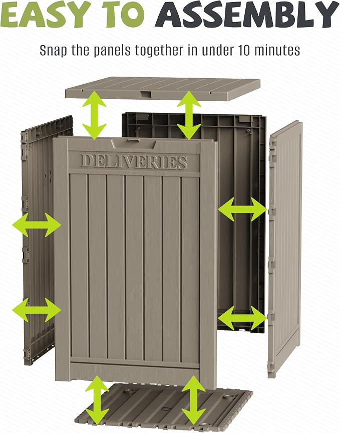55 Gallon Outdoor Package Delivery Box Waterproof with Lockable, Weatherproof Secure Parcel Drop Box for Porch, Resin Outside Storage Boxes Grey