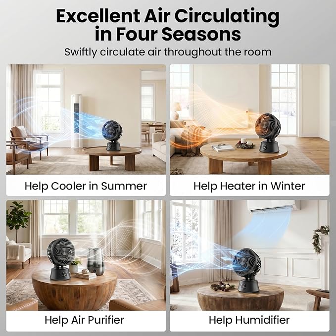 Portable Air Circulator Fan for Bedroom, 13 Inch Automatic 90°+90° Oscillating Fan with 25db Quiet, Remote & Temperature Control, 8 Speeds/Timer, Aroma for Office, Home, Black