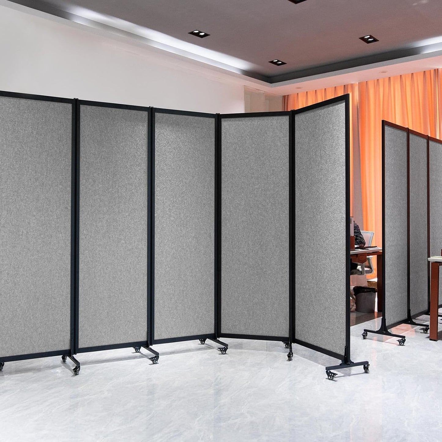 Upgrade Version Room Partition and Divider, Freestanding Rolling Dividers with Wheels,Office Privacy Screen Divider Wall,Classroom Felt Dividers,12'2"L* 6'7"H,6 Panel,Light Grey