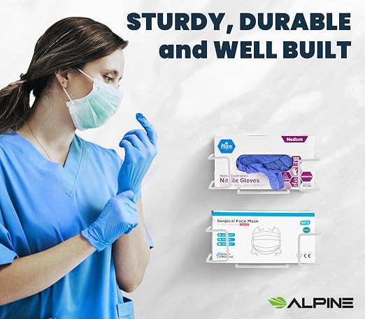 Alpine Industries Single Box Wire Wall Mount Glove Dispenser - Mounted Organizer Rack for Disposable Surgical Glovebox & Tissue Boxes - Hanging Lab & Kitchen Storage (White, 1 Box)