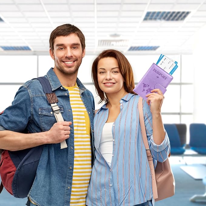 Eoehro Passport Holder for Travel Essentials, Passport Wallet Cover Case for Travel Must Haves Accessories,Passport Book Holders for Women and Men(Light Purple)