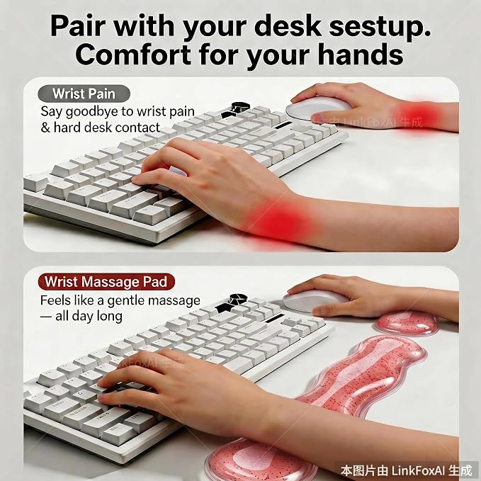 Wrist Rest for Keyboard and Mouse, Glitter Ergonomic Mouse Hand Rest Set, Cute Sparkle Cloud Keyboard Pad with Wrist Support, Gel Girl Desk Decor Accessories for Office Home School (Red)