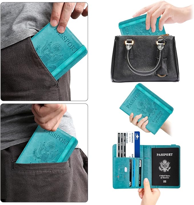 WALNEW Passport Holder for Travel, RFID Passport Cover Wallet for Women Men, PU Leather Passport Book Card Holder Case with Pen, Travelling Essentials for Flying | PU Leather Passport Cover Case with Pen Holder, Travel Must Haves Accessories, Passport ...