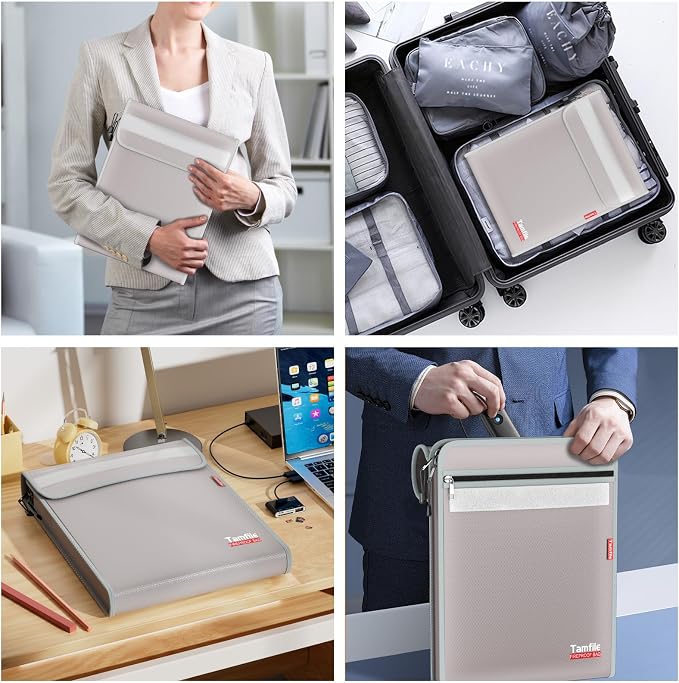 6400℉ Fireproof Document Bag, 15”x 11” Waterproof Document Organizer, Grey | Fireproof Money Bag, 2 Pockets,Safe Important Document Organizer for A4 A5 Legal Letter Size, Valuables, Legal Documents