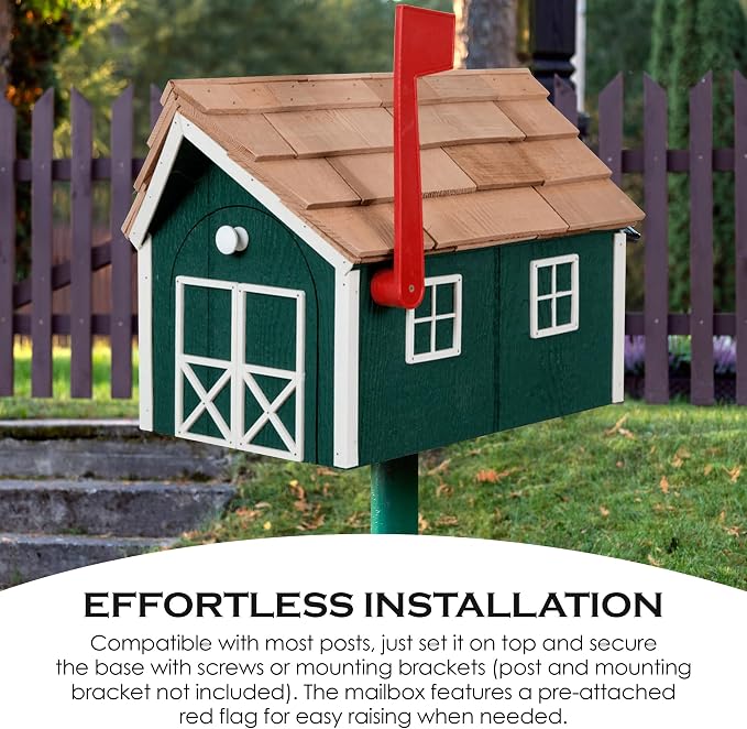 Peaceful Classics Amish Cedar Roof Wooden Mailbox with Window & Door Trim, Handcrafted Mailboxes for Outside, Post Mount Residential Mailboxes - (Gray with Black Trim)