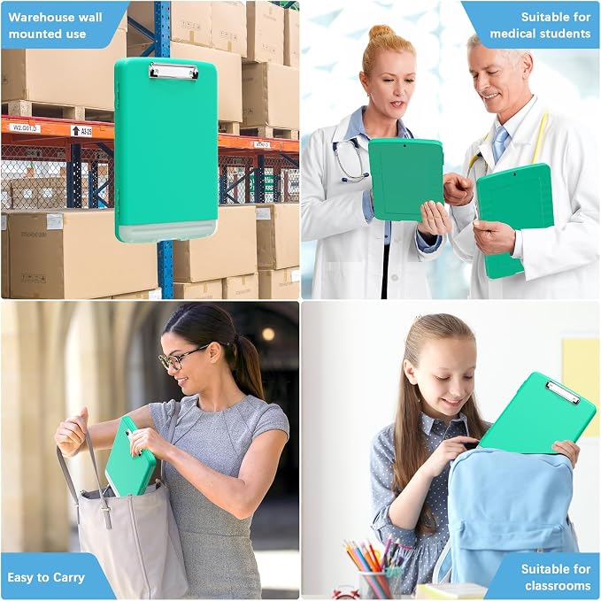 Hongri Clipboard with Storage with Pencil Case, 8.5 x 11 Storage Clip Board | High Capacity Organization Box for A4 Letter Legal Paper, Heavy Duty Folio & Side-Opening for Nurses, Teachers, Green