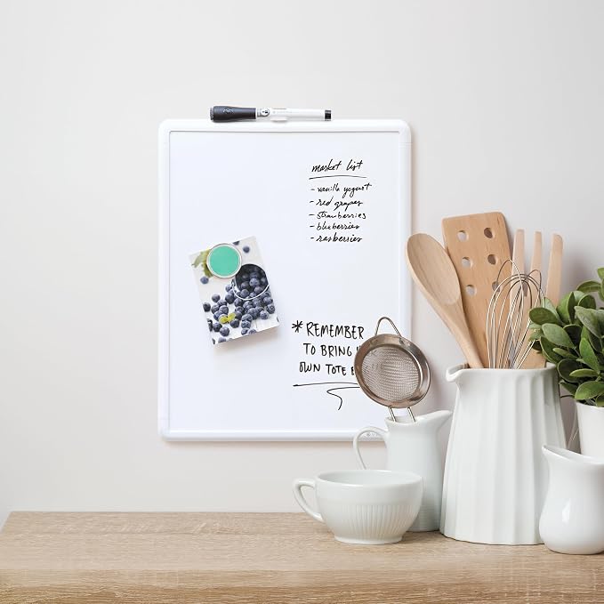 U Brands Contempo Magnetic Small Whiteboard, 11" x 14”, White Modern Frame, Mini White Board for Students, Fridge and Locker Dry Erase Board, Includes Marker & Magnet