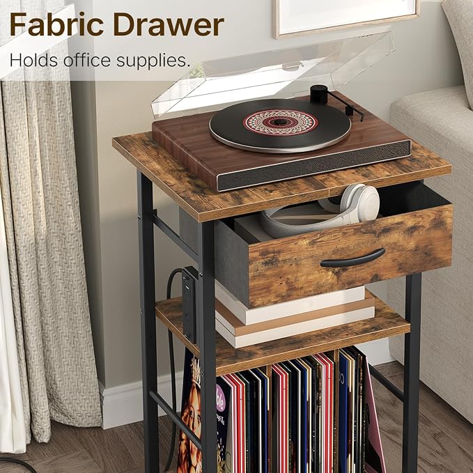Rolling File Cabinet, Printer Stand with Dividers and Charging Station, Mobile File Cart with Fabric Storage Drawer and Lockable Wheels for Home Office, Fits Letter/Legal/Files