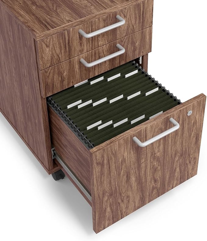 Union & Scale Essentials Mobile Pedestal File, 3-Drawer, Espresso | Left/right install, legal/letter size, 15.6x21.3x24.3 in, box/box/file.