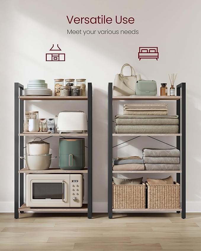 VASAGLE 4-Tier Bookshelf, Bookcase with Steel Frame, Book Shelf for Living Room, Home Office, Study, 11.8 x 26 x 47 Inches, Industrial Style, Heather Greige and Ink Black ULLS060B02