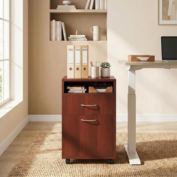 HOMCOM Mobile Storage Cabinet Organizer, Bathroom Drawer Cabinet, Brown | Printer Stand, Castors