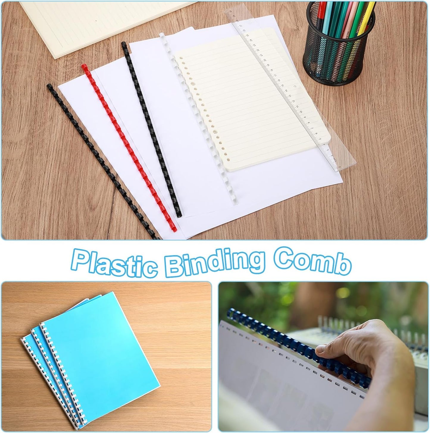 PATIKIL 28mm (1-1/8") Plastic Binding Combs, 10 Pcs 21 Rings Comb Binding Spines 240 Sheet Capacity Letter Size for Binding Paper Sheets Notebook Calendar Picture Album, White