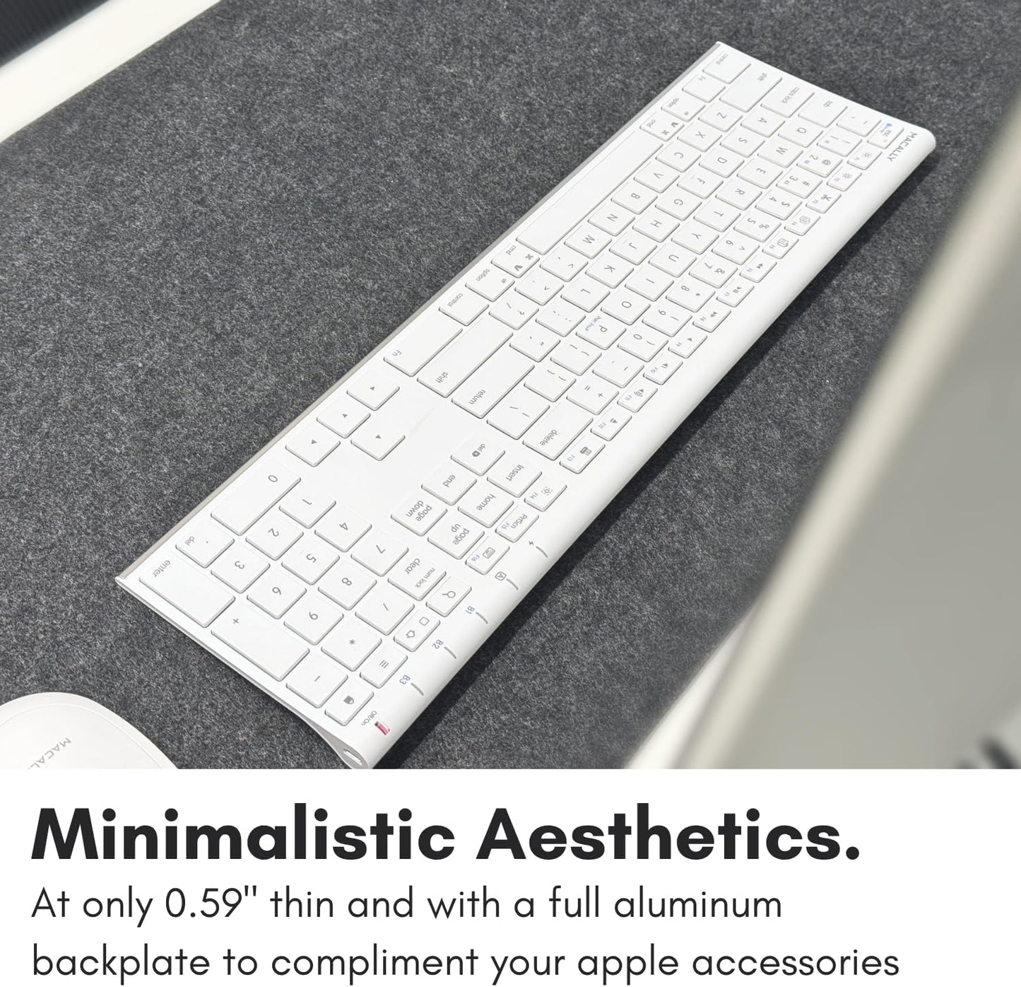 Macally Wireless Bluetooth Keyboard for Mac - Compatible Apple Keyboard or MacBook Pro/Air, iMac - Multi-Device, Up to 3 Devices with 110 Keys, 20 Shortcuts, Numeric Keypad, and Rechargeable - White