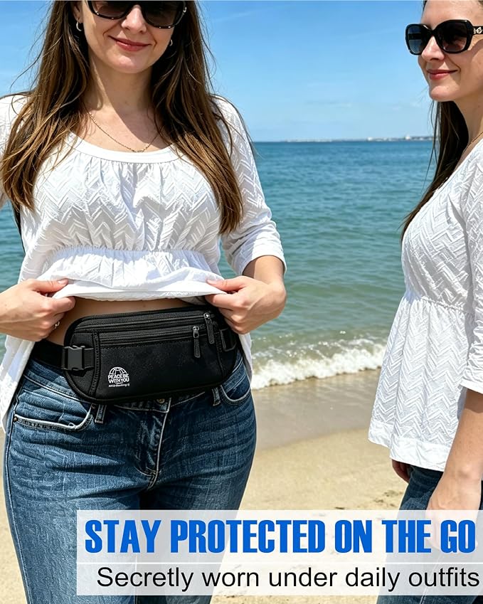Money Belt for Travel, Passport Holder, RFID Blocking, Extender Strap | 3rd Gen Slim Waist Wallet Anti Theft to Protect Cash, Credit Cards and Document Under-Clothes for Men & Women, Black, Bamneat