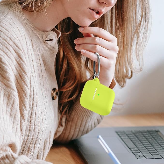 for AirPods Case Cover, Come with Cleaner Kit, Soft Silicone Protective Cover with Buckle, Compatible with AirPods 2nd 1st Generation Charging Case, Front LED Visible, Bright Yellow