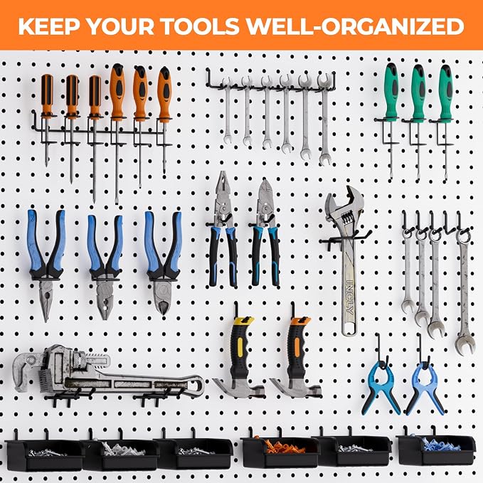 INCLY 220PCS Pegboard Accessories Organizer Kit for 1/4 Inch Pegboard | Extra Thick, Heavy Duty, Black Pegboard Hooks with Bins & Peg Lock, Peg Board Hooks Assortment, For Garage Wall Hanging Tools