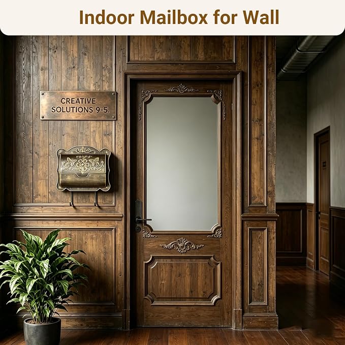 Wall Mount Mailbox with Newspaper Holder, Upgraded Embossed Vintage Mailbox Wall Mount, Butterfly & Floral Decorative Front Porch Antique Mailboxes, Mail Boxes for House Outside Garden