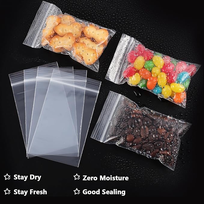 500 PCS 2" x 3" Small Plastic Bags for Jewelry Mini Clear Plastic Poly Bag 2 Mil with Resealable Lock Seal Zipper for Storage Gifts Candy Screws
