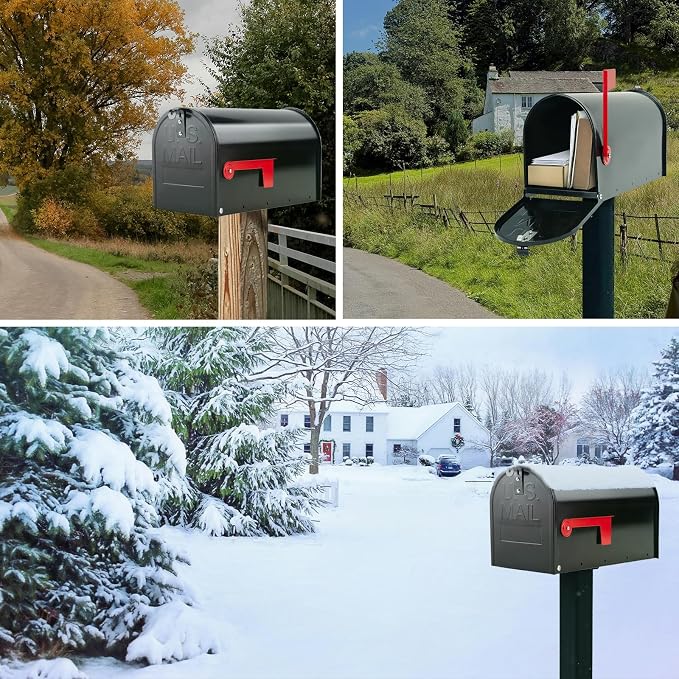 Mailboxes for Outside Post Mount, Black Metal Mailbox, Standard Size, 20 x 8.7 x 6.7 Inches
