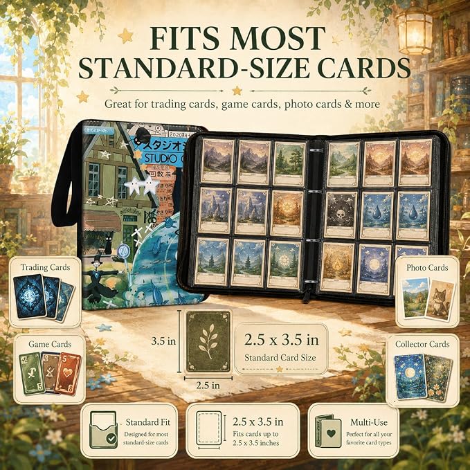 1008 Cute Card Binder 9 Pocket, 3-Ring Trading Card Binder with 56 Page Removable Sleeves, High Storage Waterproof Trading Card Holder Collection Card Album Organizer Case for TCG Cards - All