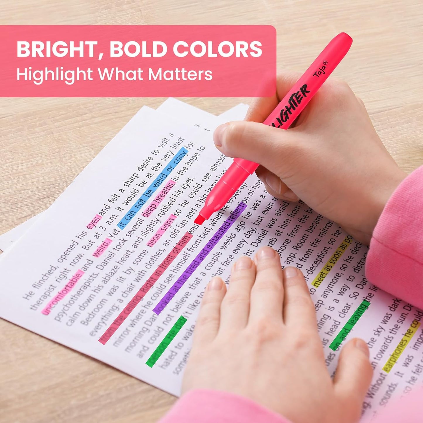 Taja 216 Pack Highlighters Bulk Assorted Bright Colors, 6 Colors Chisel Tip Highlighters Markers Set with No Bleed Ink, Perfect for School & Office Supplies